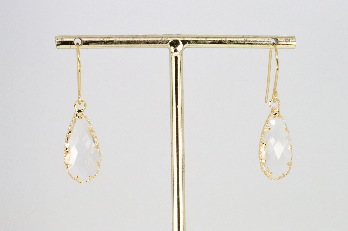 Gold & Faceted Diamond Crystal Tear Drop Earrings