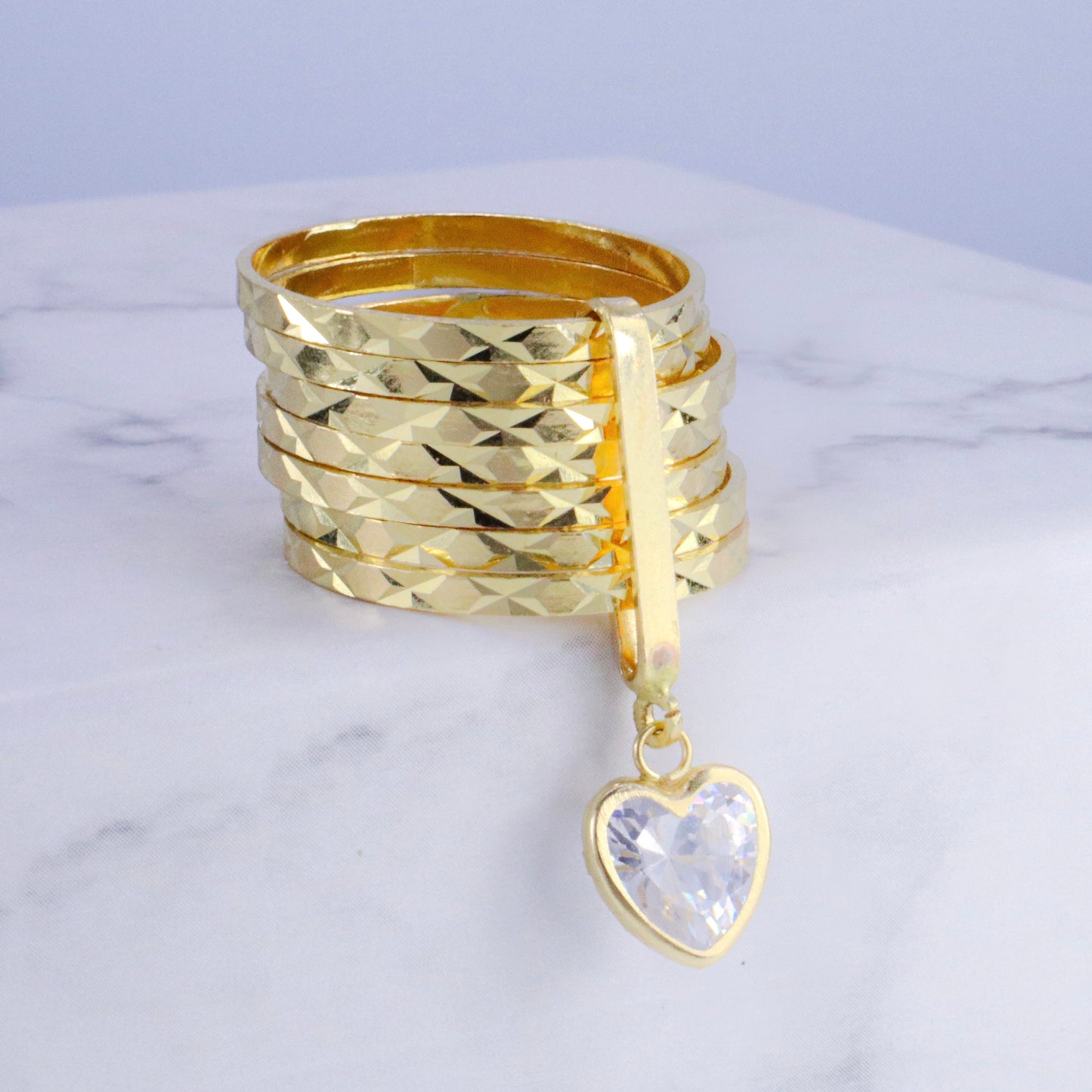 14k Gold Stack Ring with Heart Charm Ring Size 6