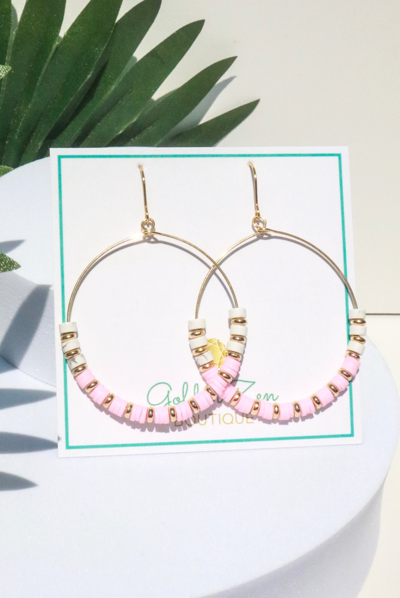 Pink Clay & White Howlite Gemstone Dangle Earrings