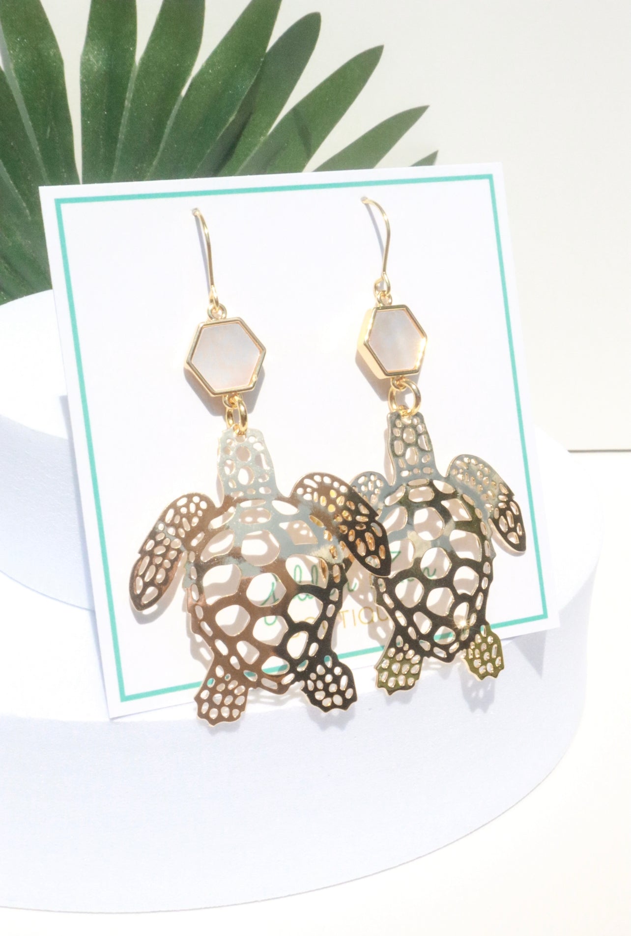 Mother of Pearl & Gold Sea Turtle Earrings
