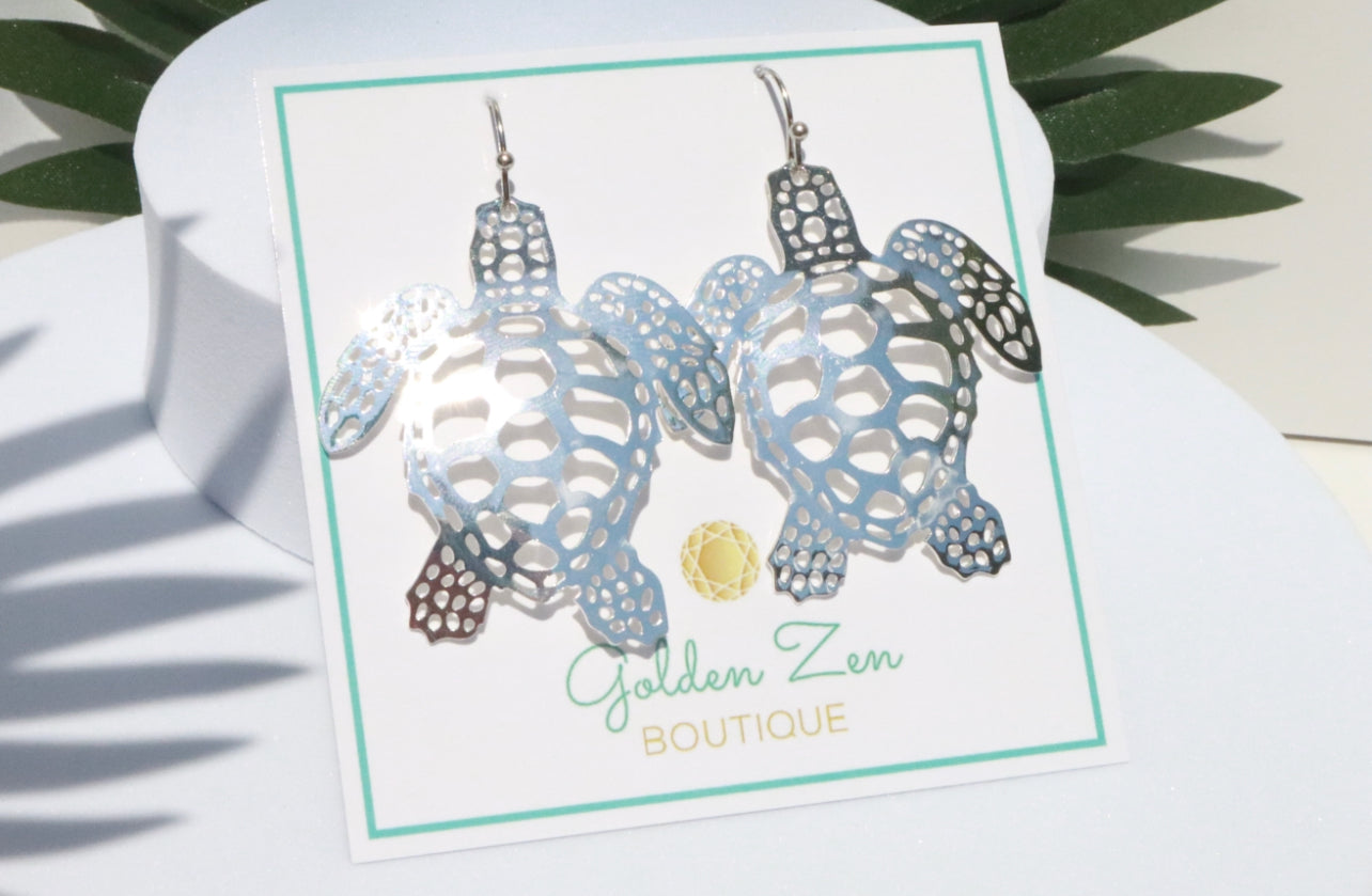 Silver Sea Turtle Earrings