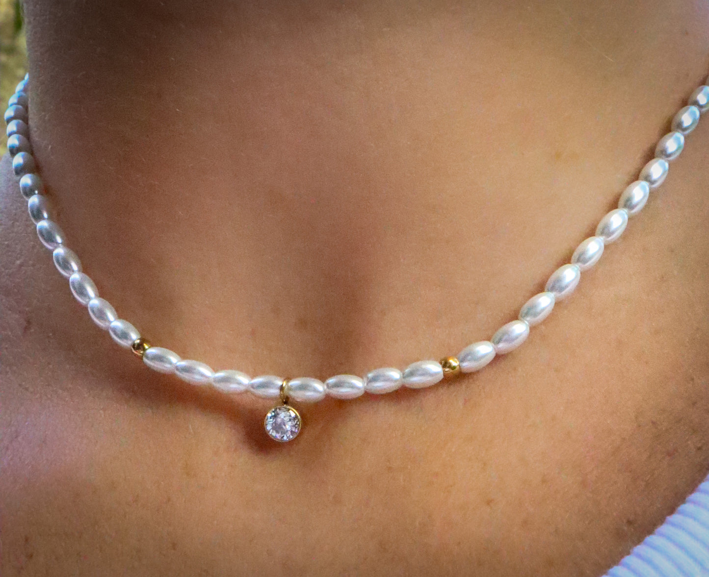 Pearl Beaded CZ Choker Necklace