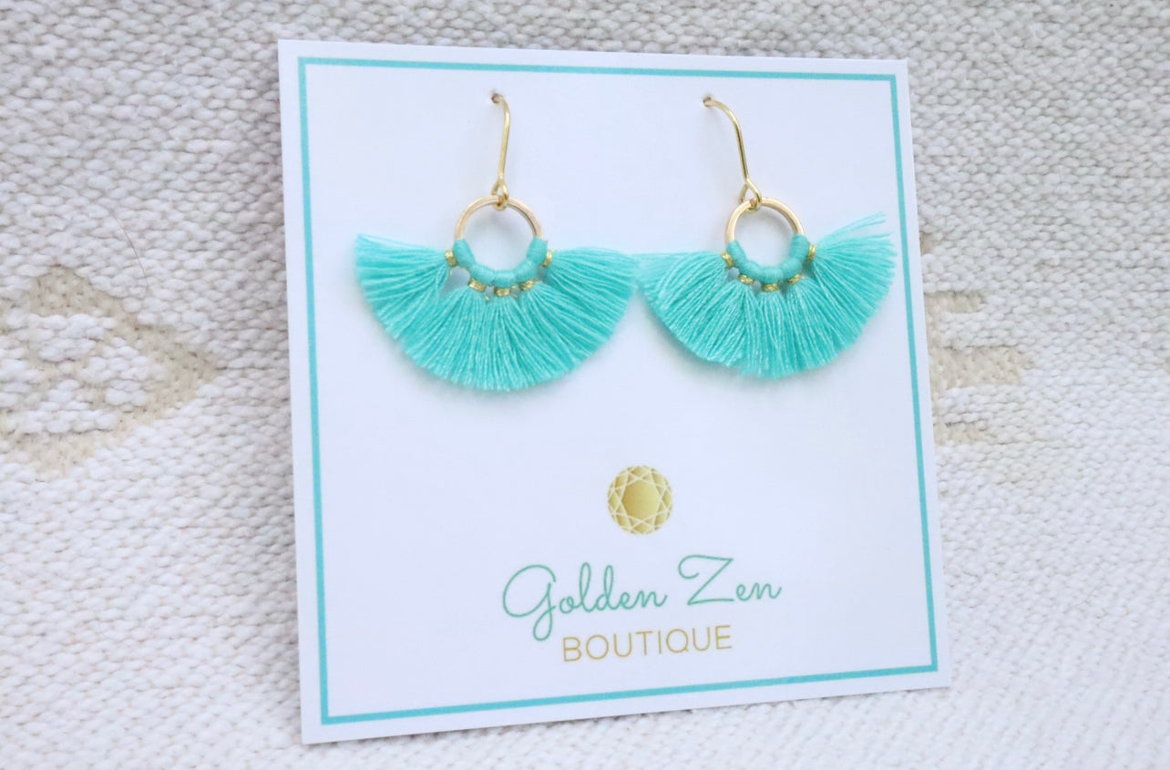 Blue Fringe Tassel Earrings