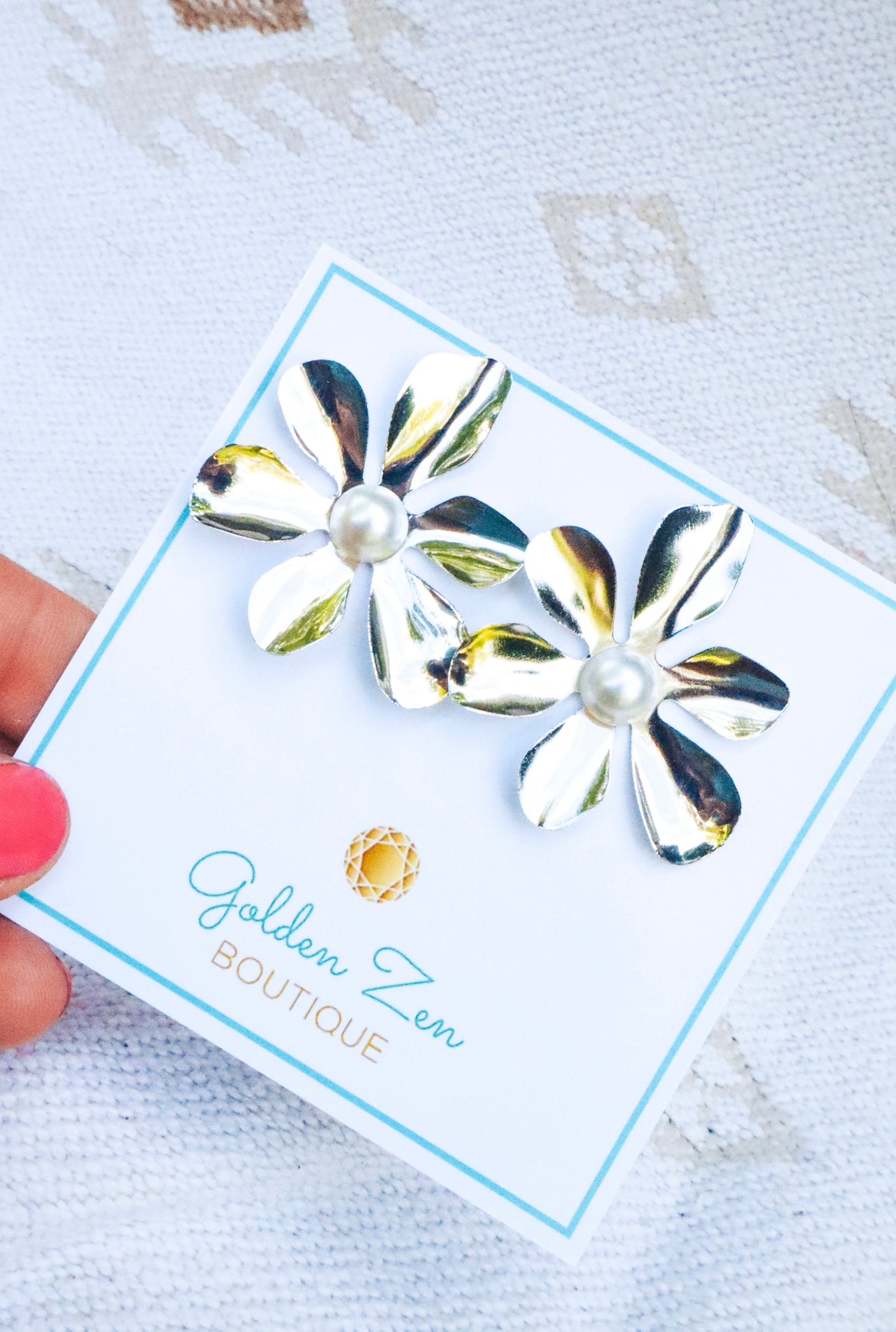 Silver Flower & Pearl Stud Earrings
