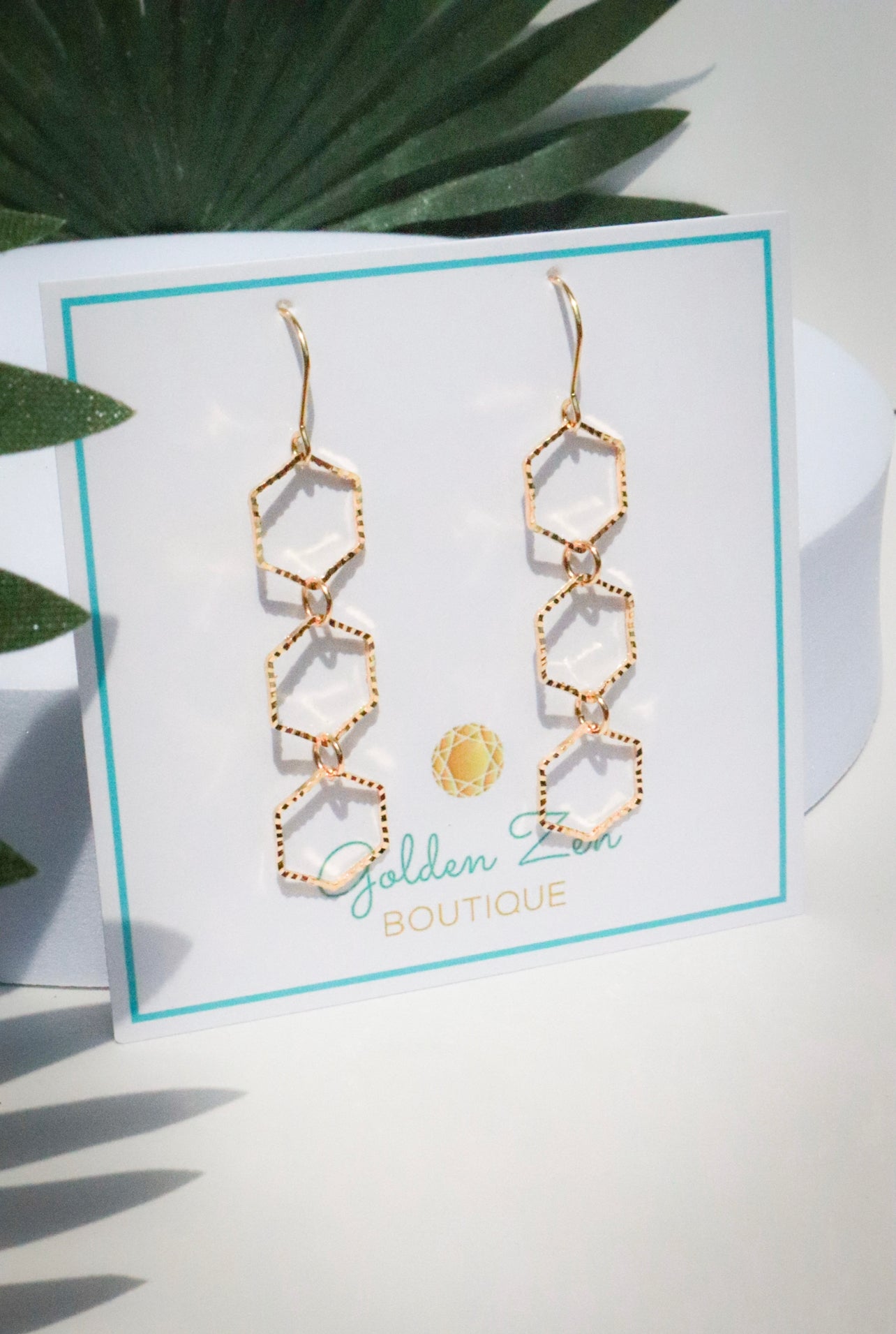 Best Selling Glittering Gold Lightweight Hexagon Earrings