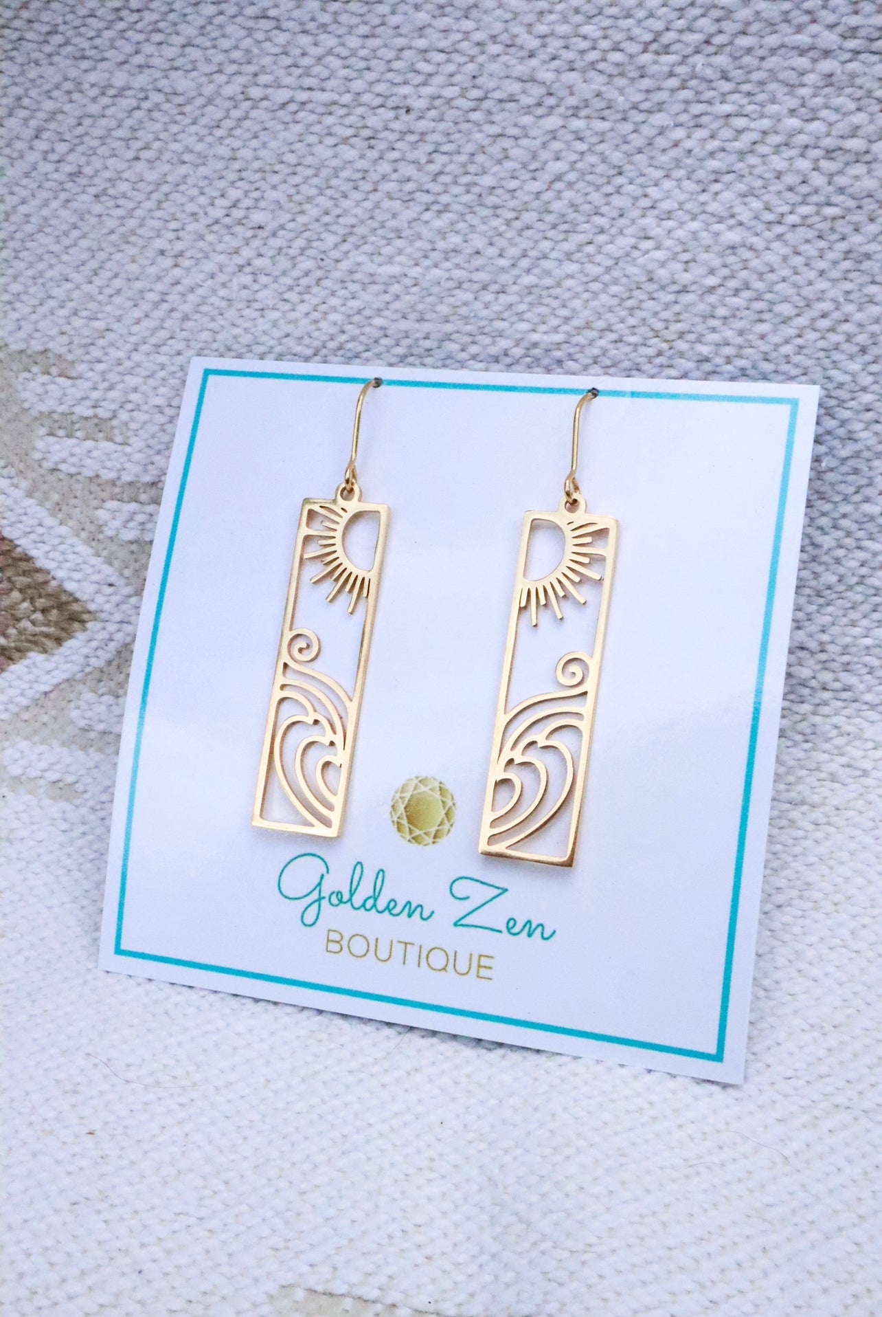 Gold Beach Scene Earrings