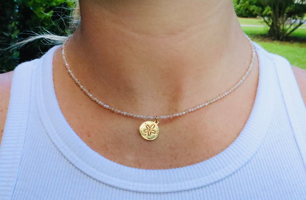 Sand Dollar Beige Crystal Necklace