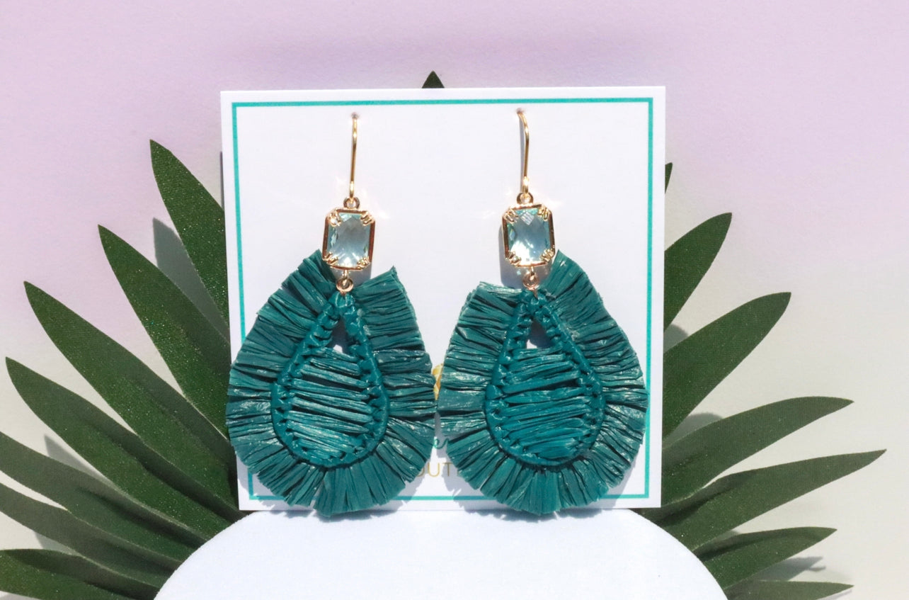 Gorgeous Green Raffia Wrapped Earrings