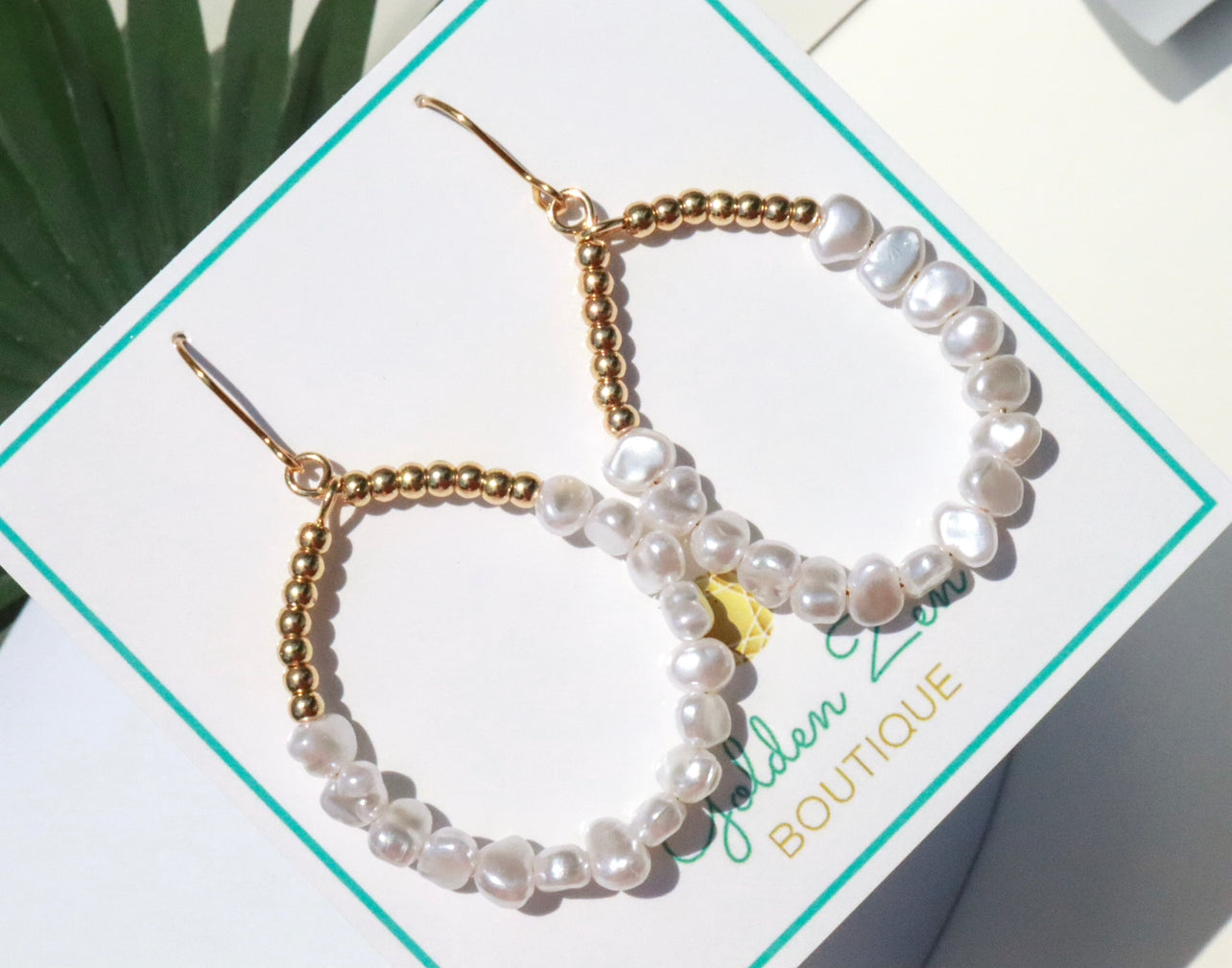 Cape Cod Pearl & Gold Beaded Hoop Dangle Earrings