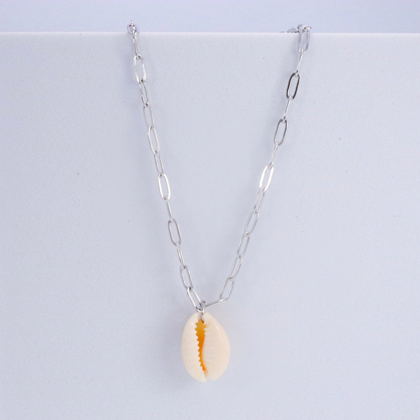 Cowrie Shell & Stainless Steel Staple Chain Necklace