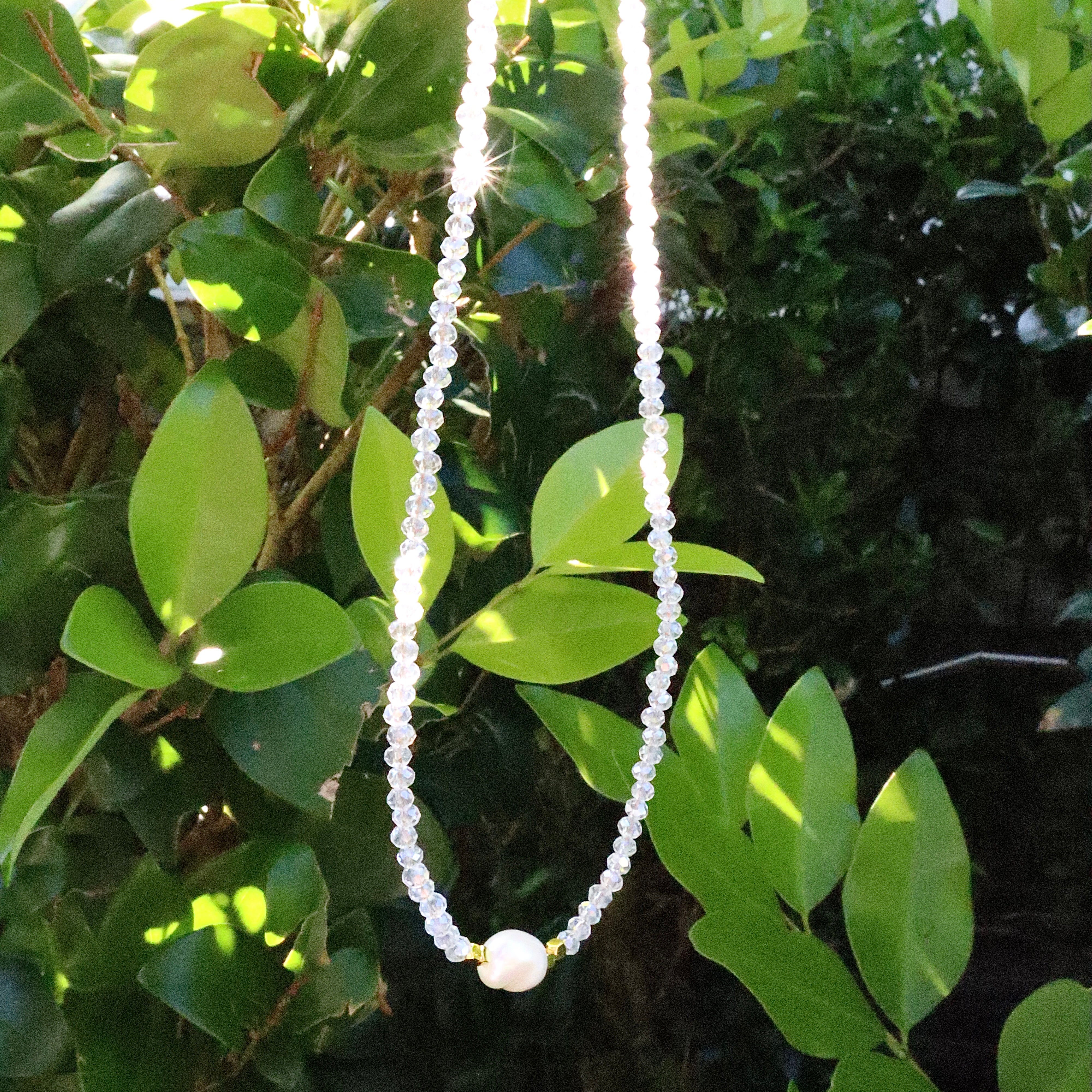 Iridescent Clear Crystal Pearl Necklace
