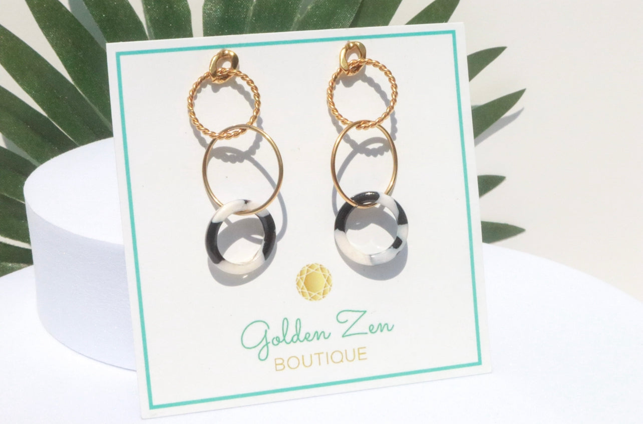 Black & White Tortoise Lightweight Dangle Earrings