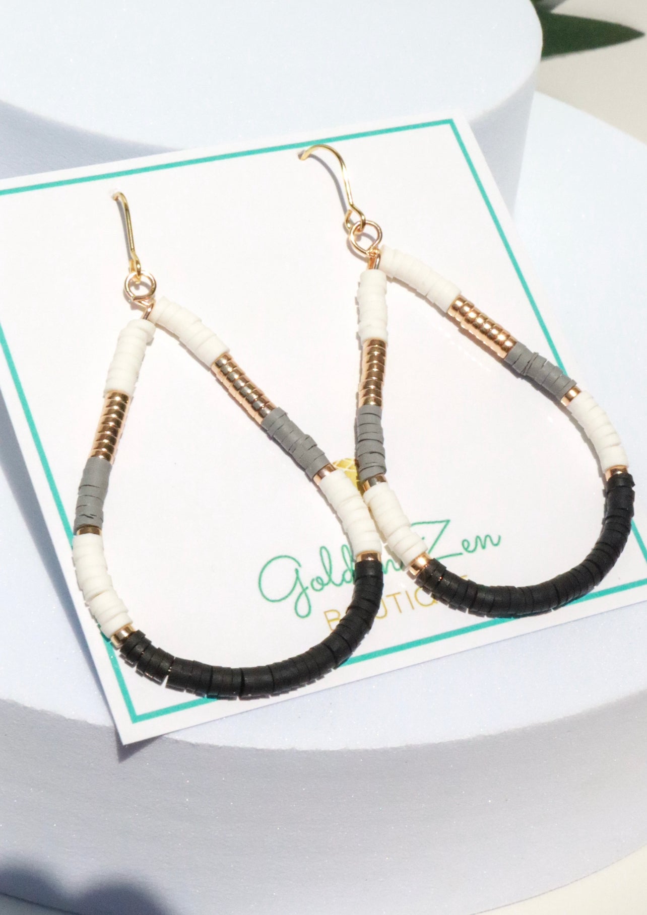 Black, Grey, Gold & White Clay Dangle Earrings