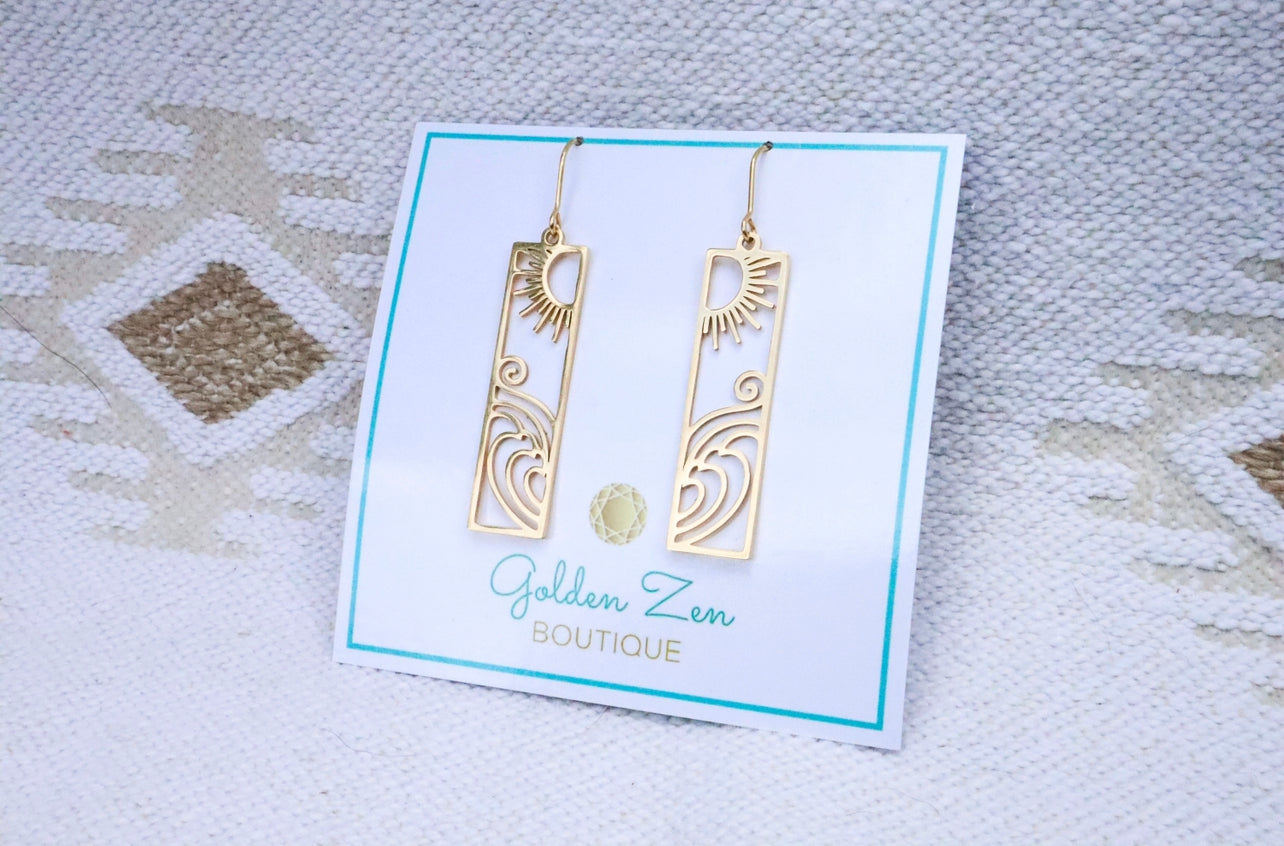 Gold Beach Scene Earrings
