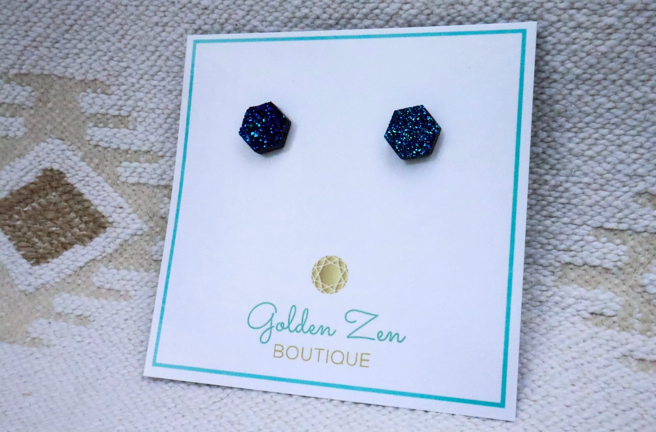 Blue Druzy Crystal Studs