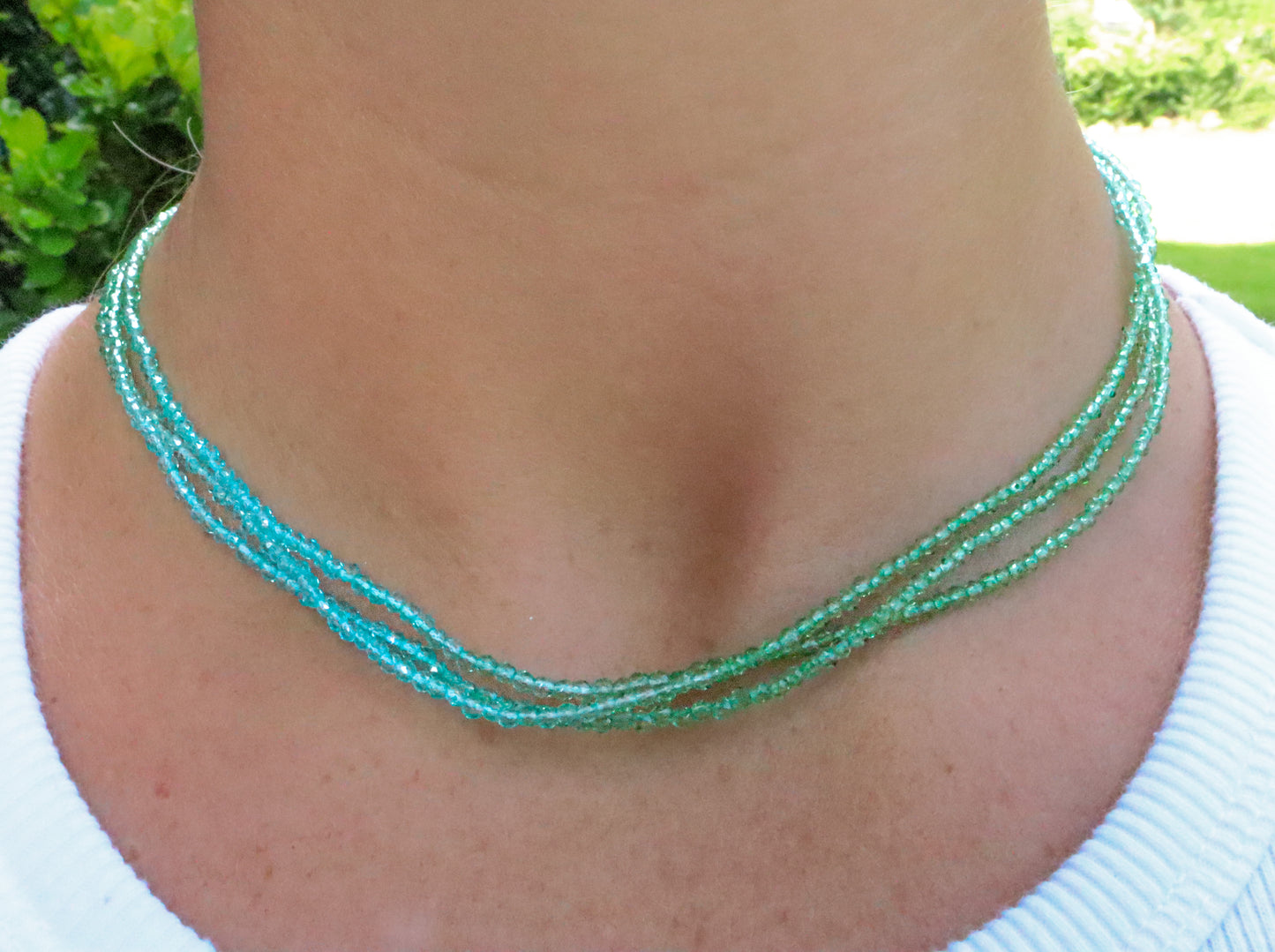 Tri Layer Blue & Green Ombre Crystal Necklace