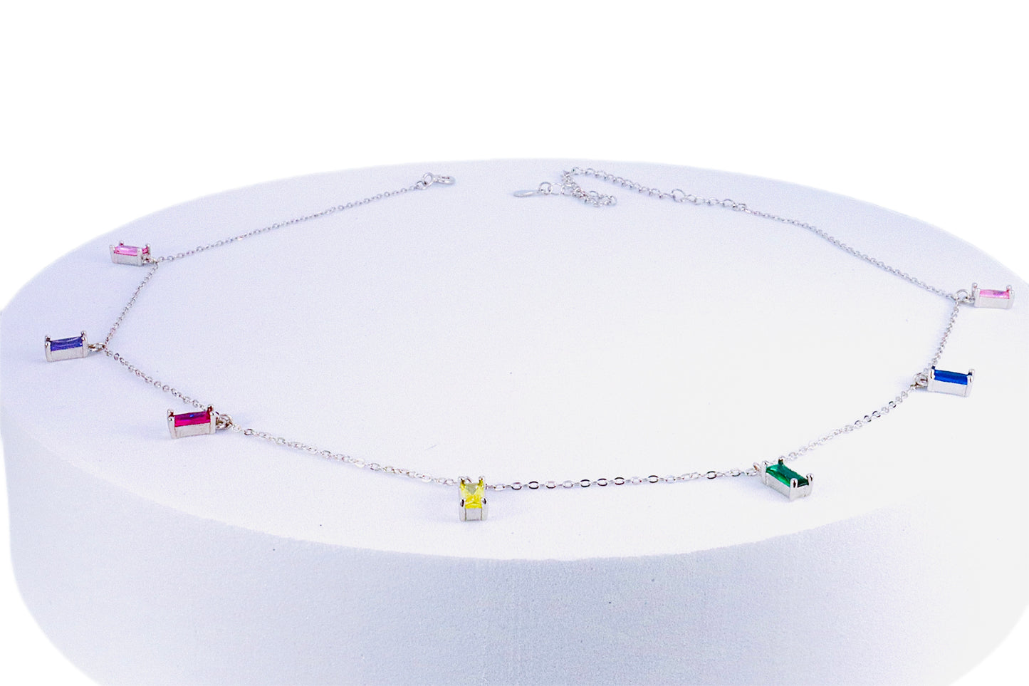 Sterling Silver Multicolor Baguette Necklace