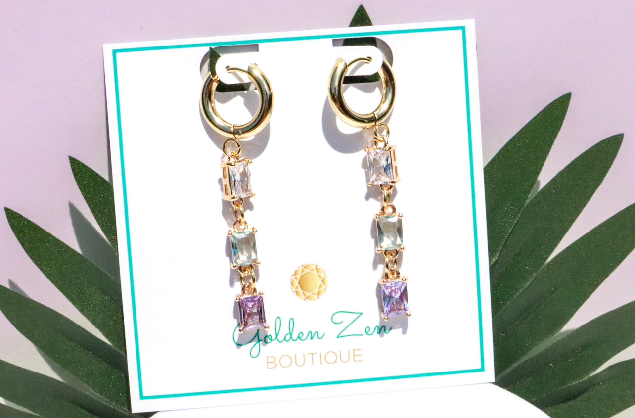 Diamond, Aquamarine & Amethyst Crystal Baguette Hoop Earrings