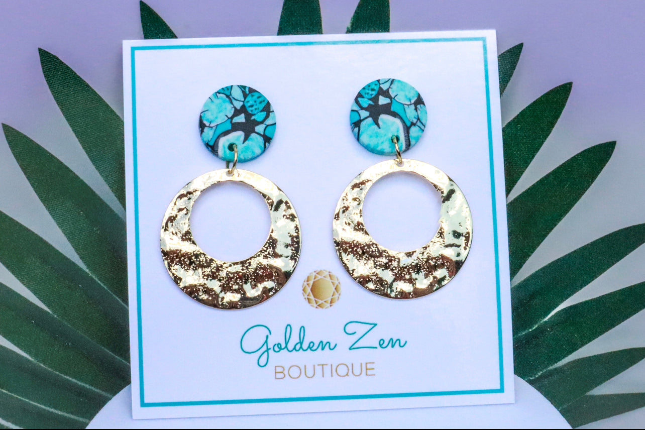 Gold & Turquoise Clay Seaside Earrings