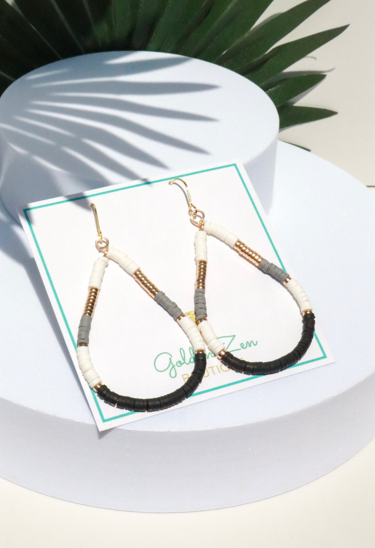 Black, Grey, Gold & White Clay Dangle Earrings