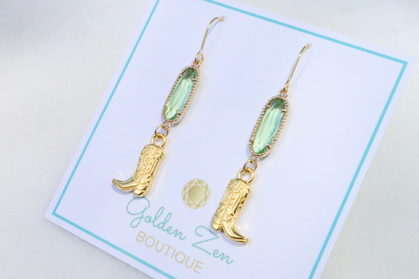 Jolene Green & Gold Cowgirl Boot Earrings