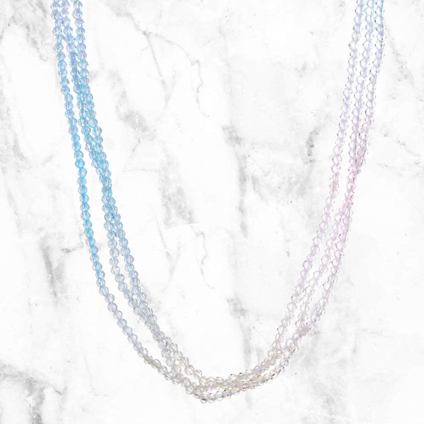 Tri Layer Cotton Candy Pink & Blue Ombre Crystal Necklace