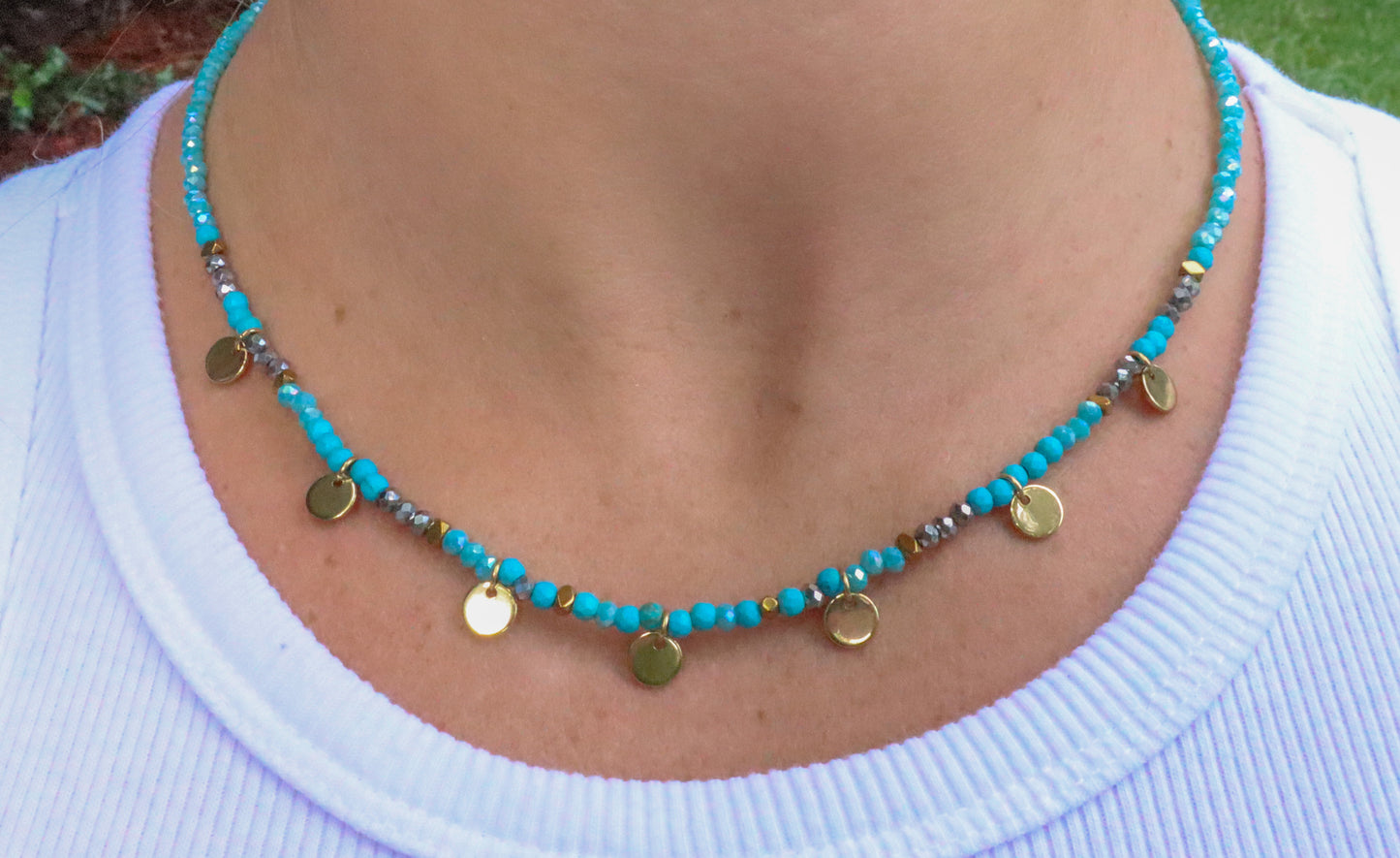 Turquoise & Gold Crystal Necklace