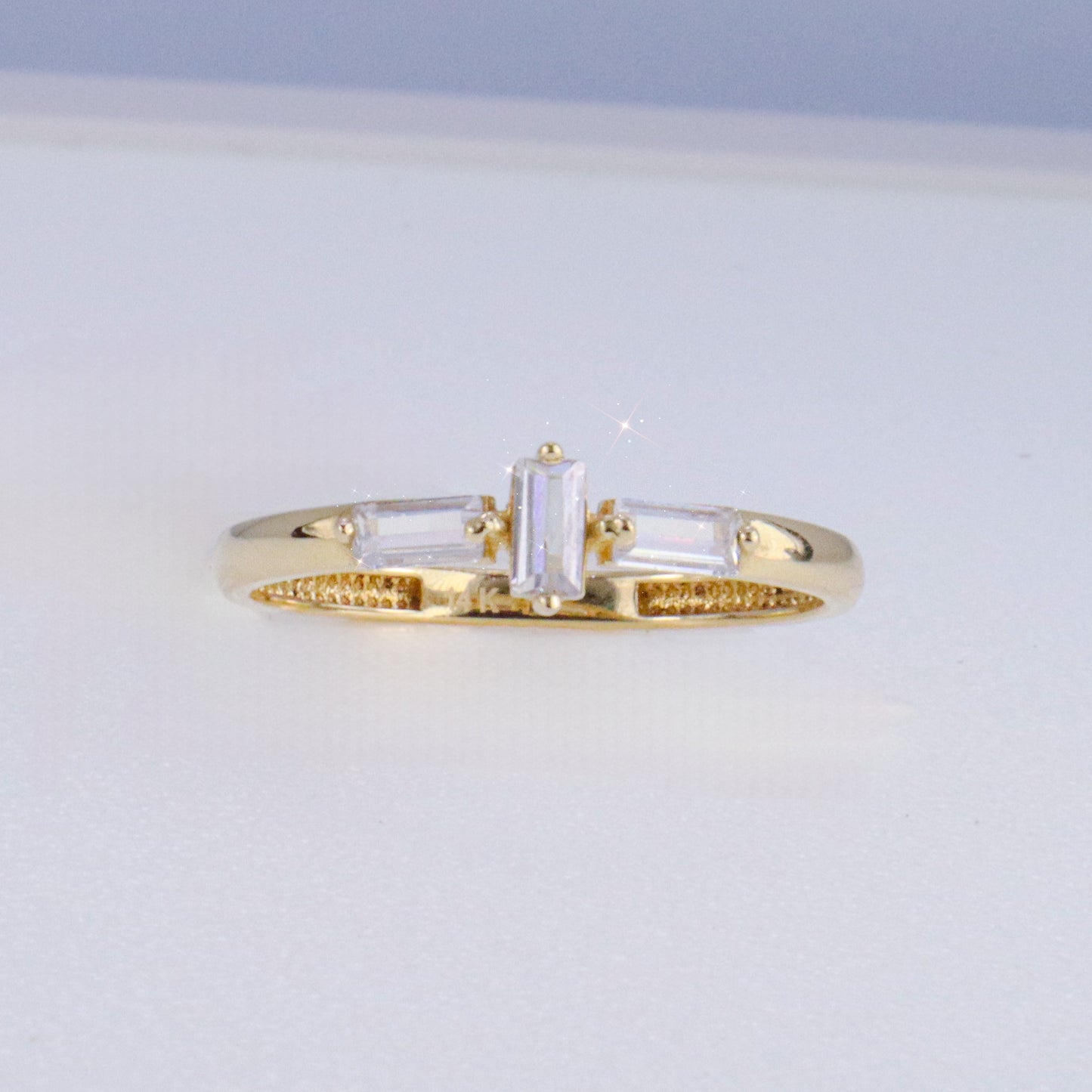 14k Gold Baguette CZ Ring Size 7.5