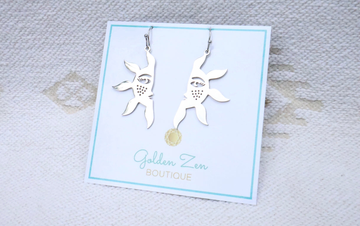 Silver Stainless Steel Sun Earrings