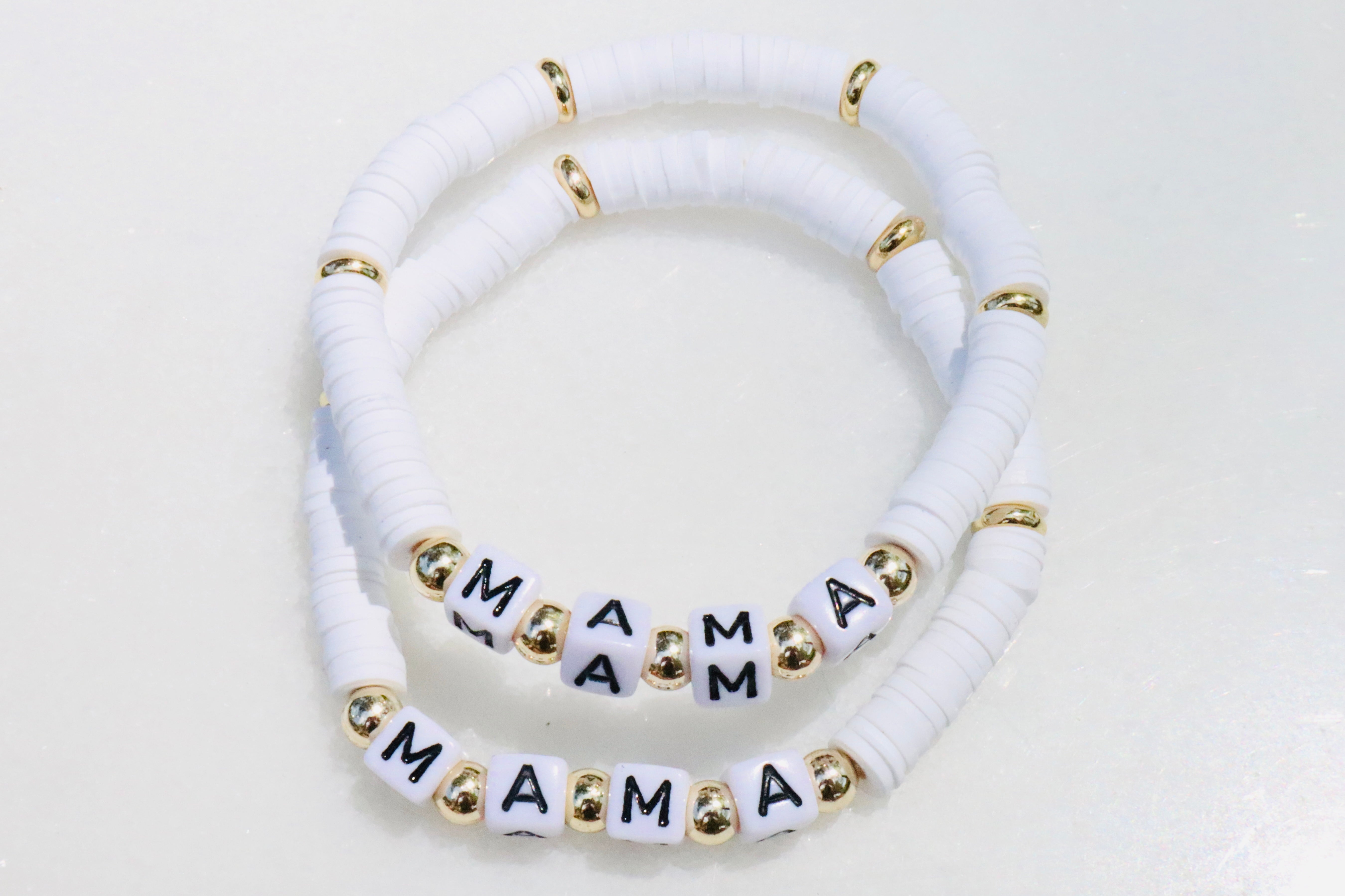 Mama White Clay Word Bracelet