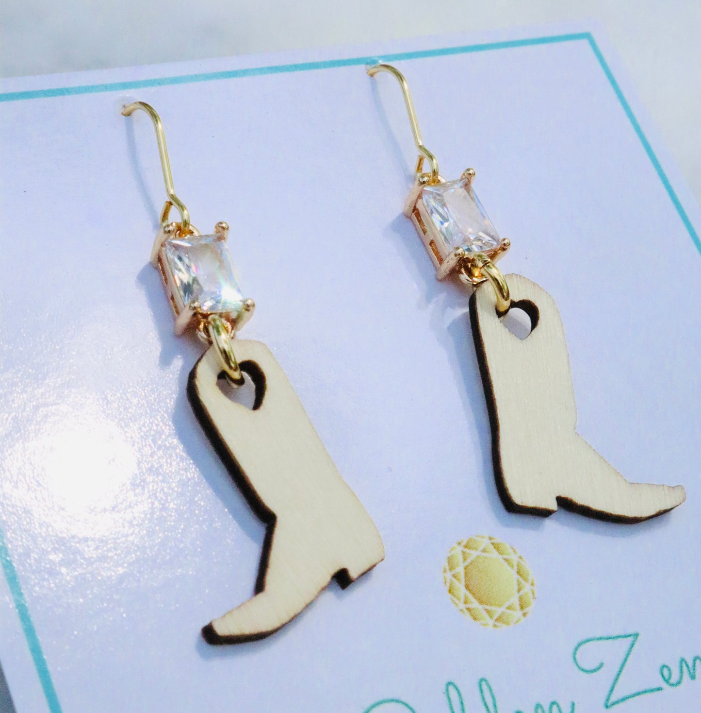 Diamond Baguette & Wood Cowgirl Boot Earrings