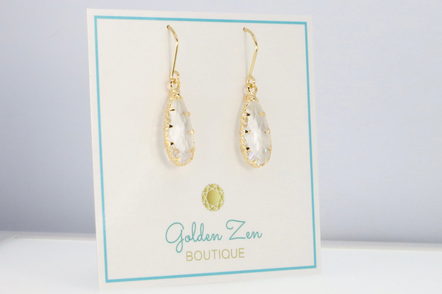 Gold & Faceted Diamond Crystal Tear Drop Earrings