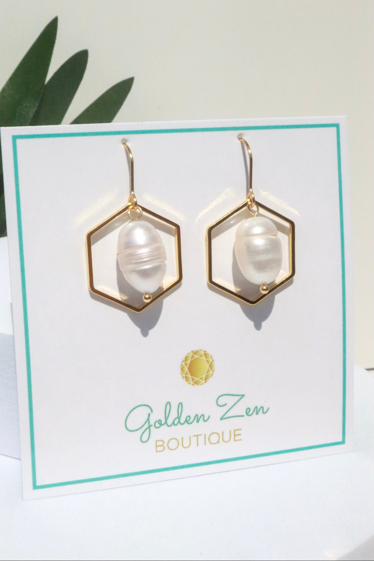Geometric Fresh Water Pearl Earrings