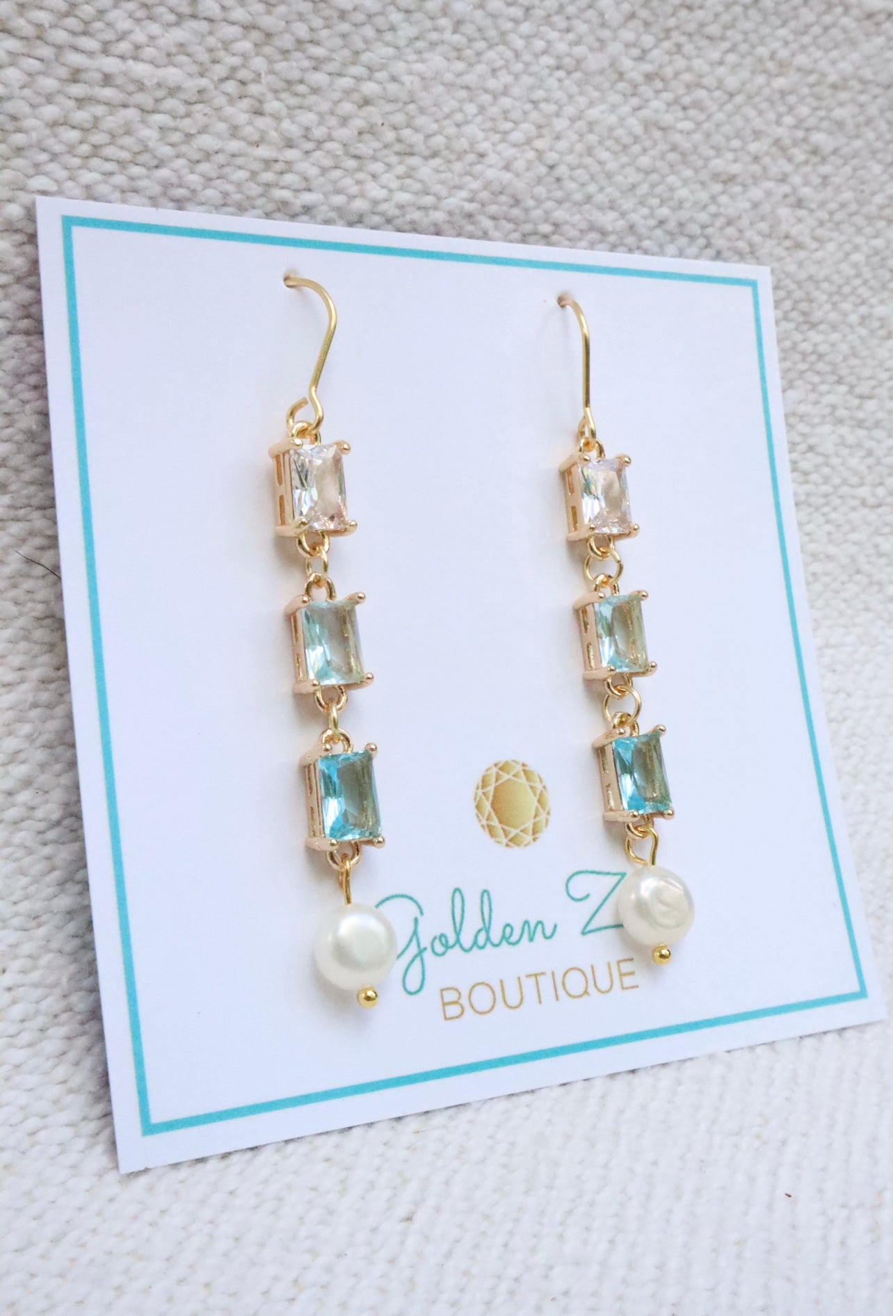 Aquamarine Crystal & Fresh Water Pearl Earrings.