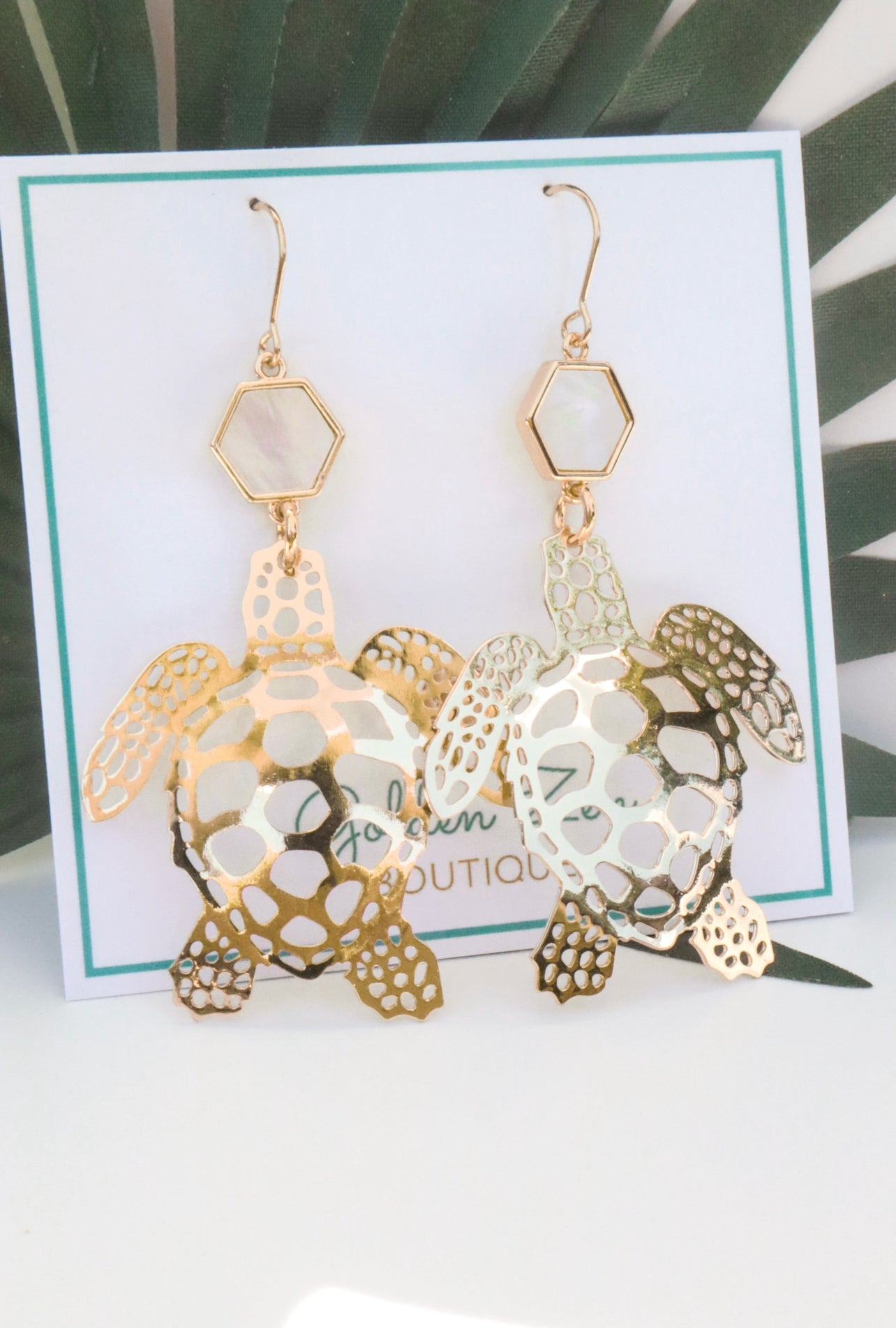 Mother of Pearl & Gold Sea Turtle Earrings
