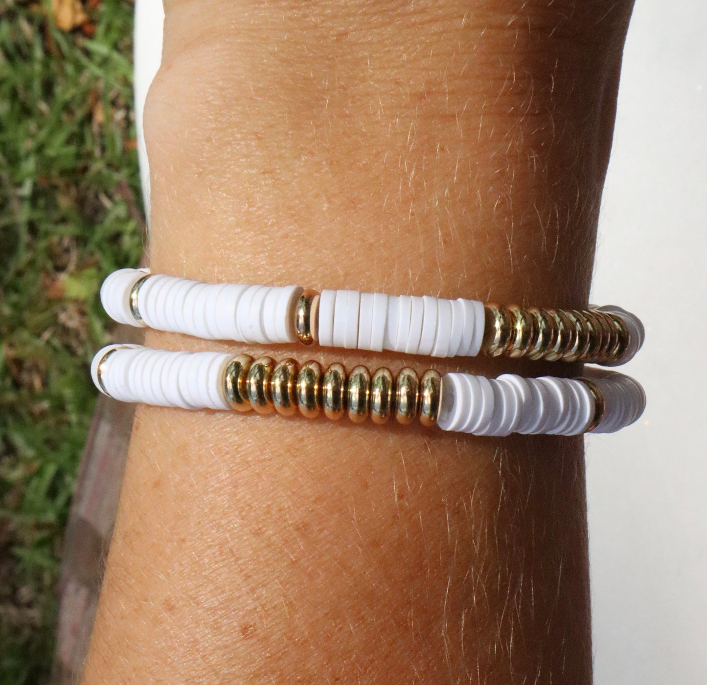 White & Gold Clay Bracelet