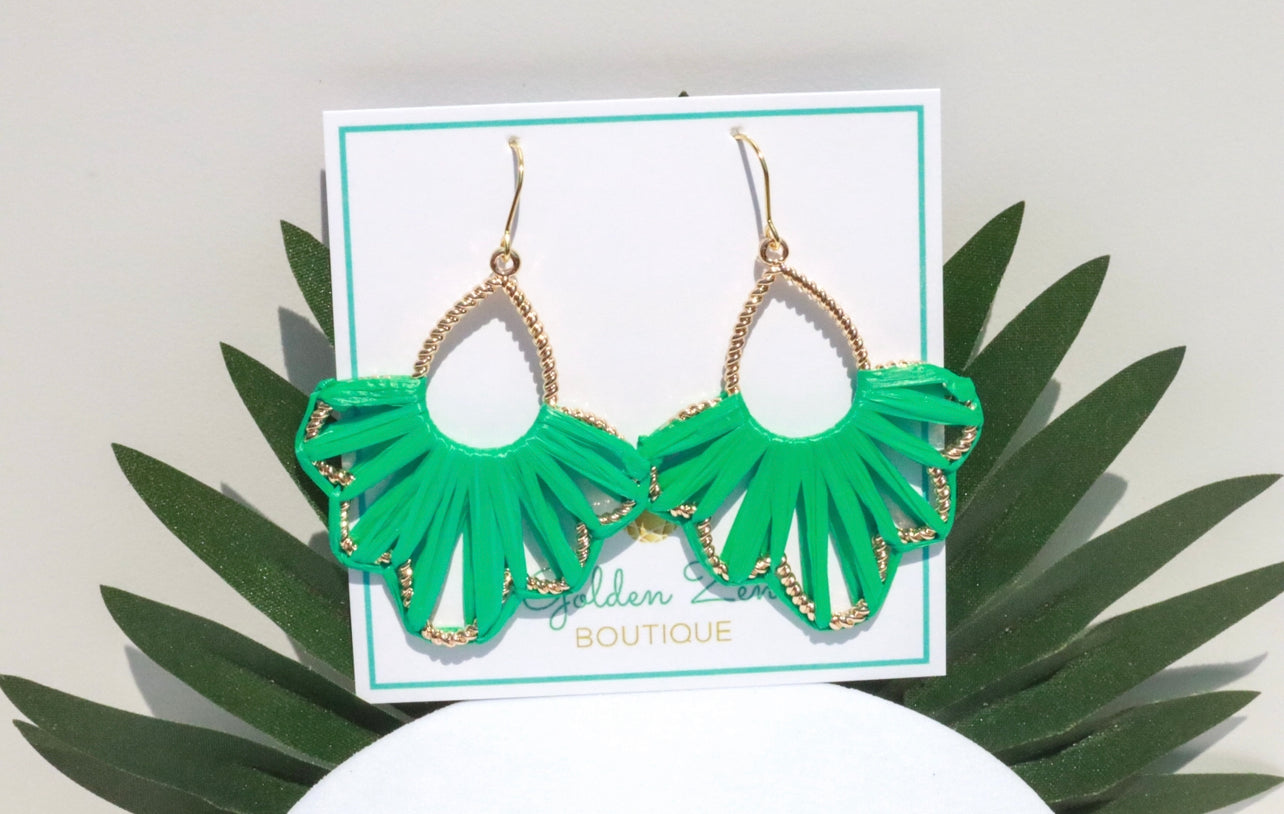 Emerald Coast Electric Green Raffia Wrapped Earrings