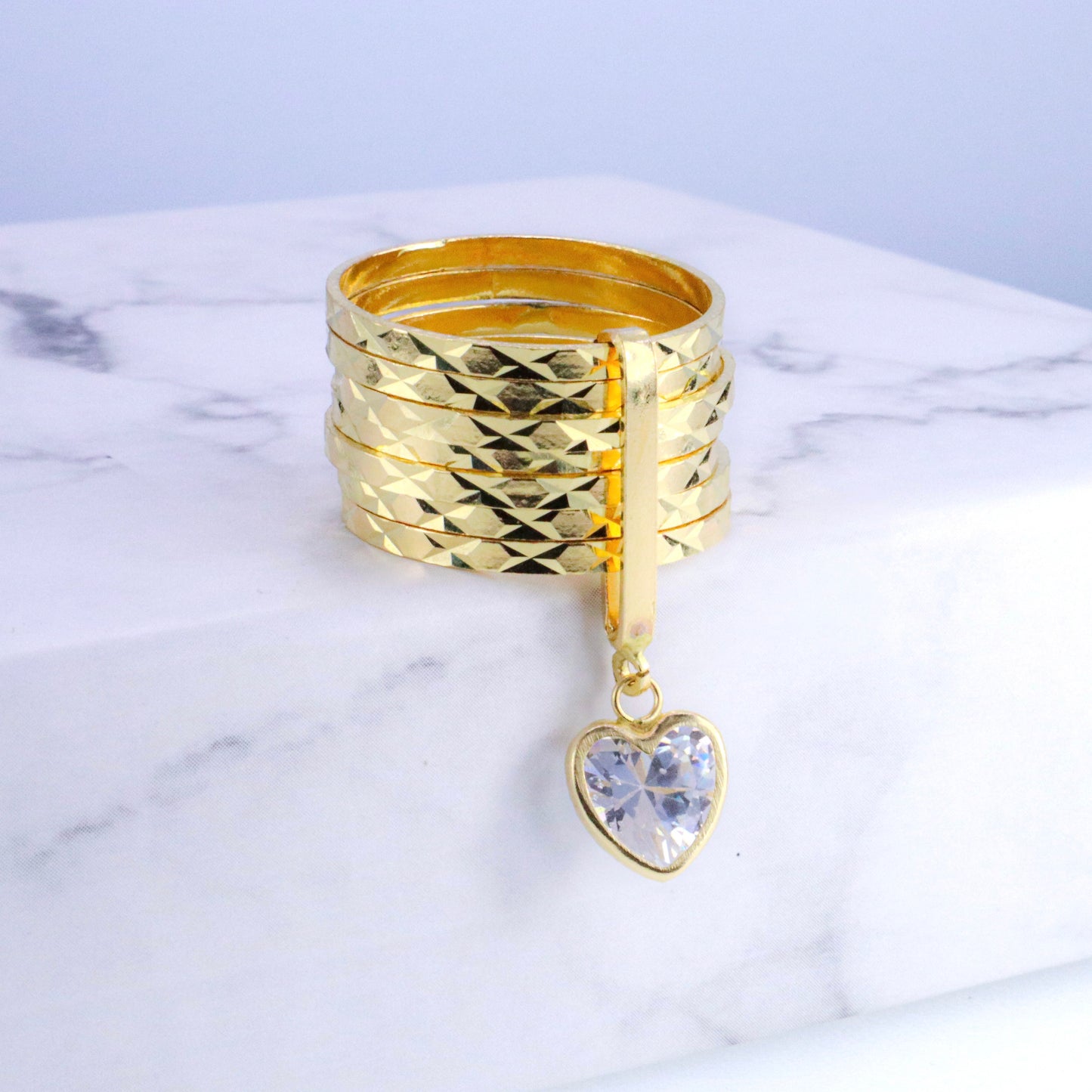 14k Gold Stack Ring with Heart Charm Ring Size 6