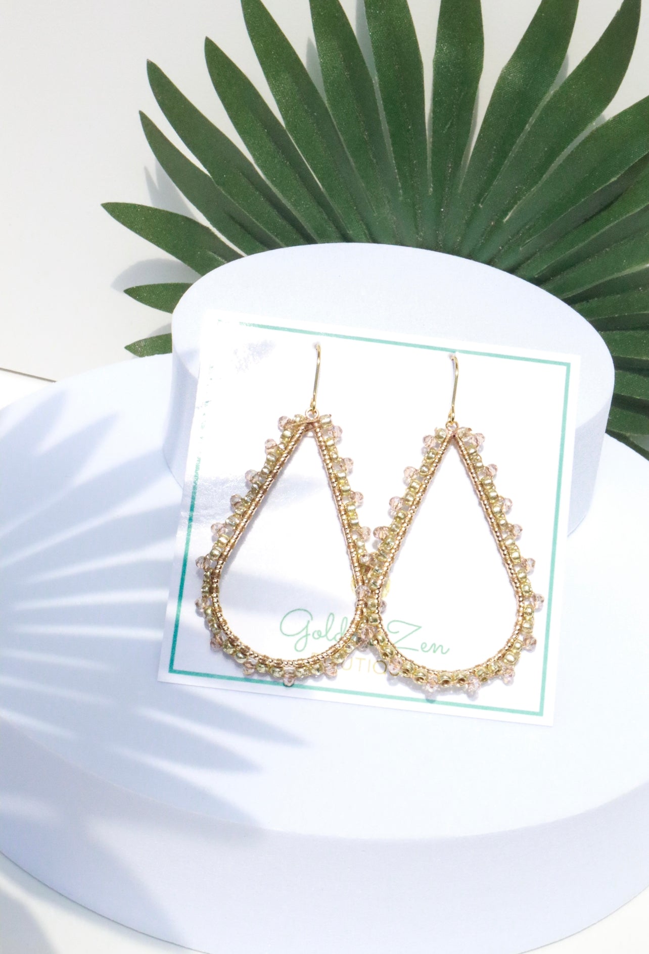 Boho Crystal Wrapped Gold Dangle Earrings