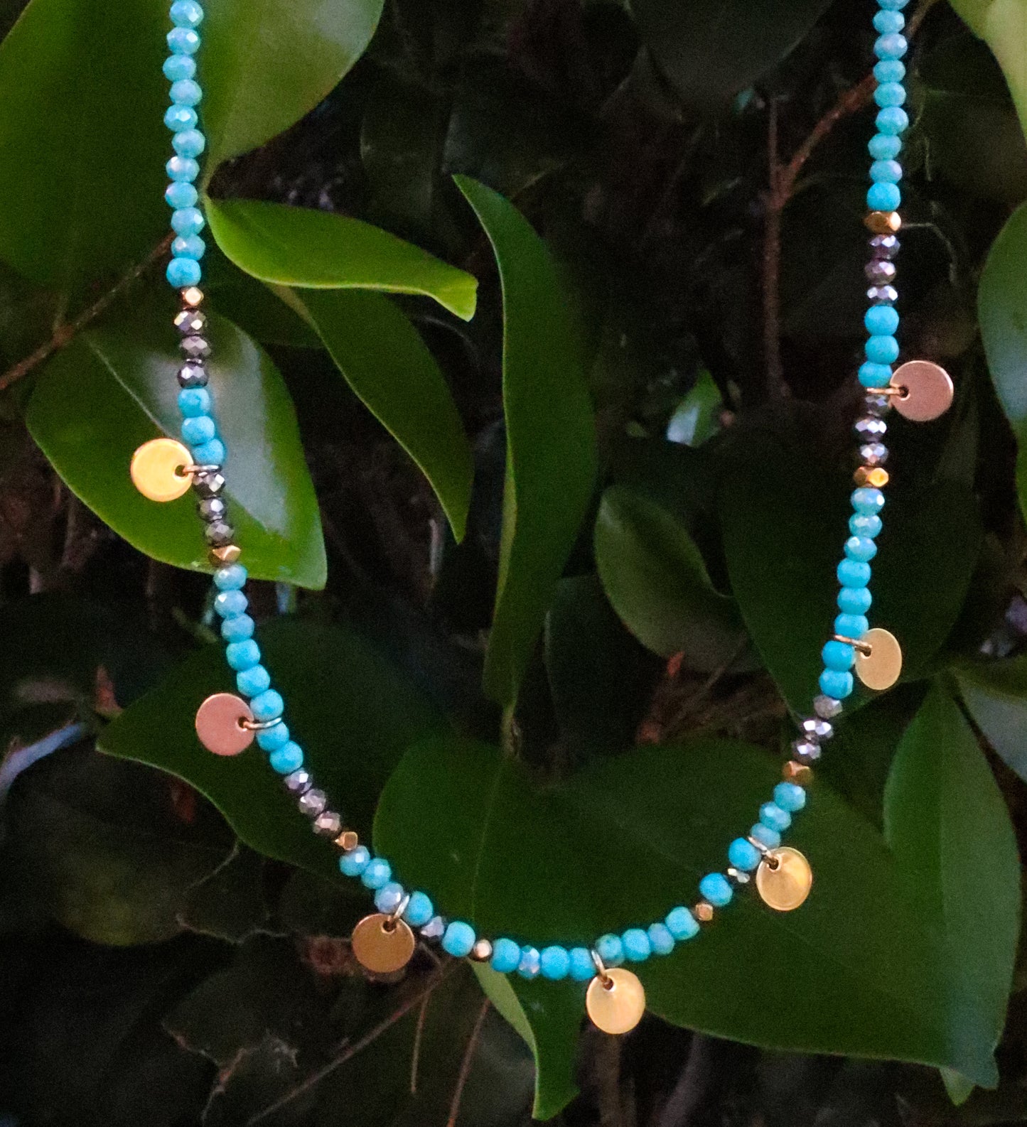 Turquoise & Gold Crystal Necklace