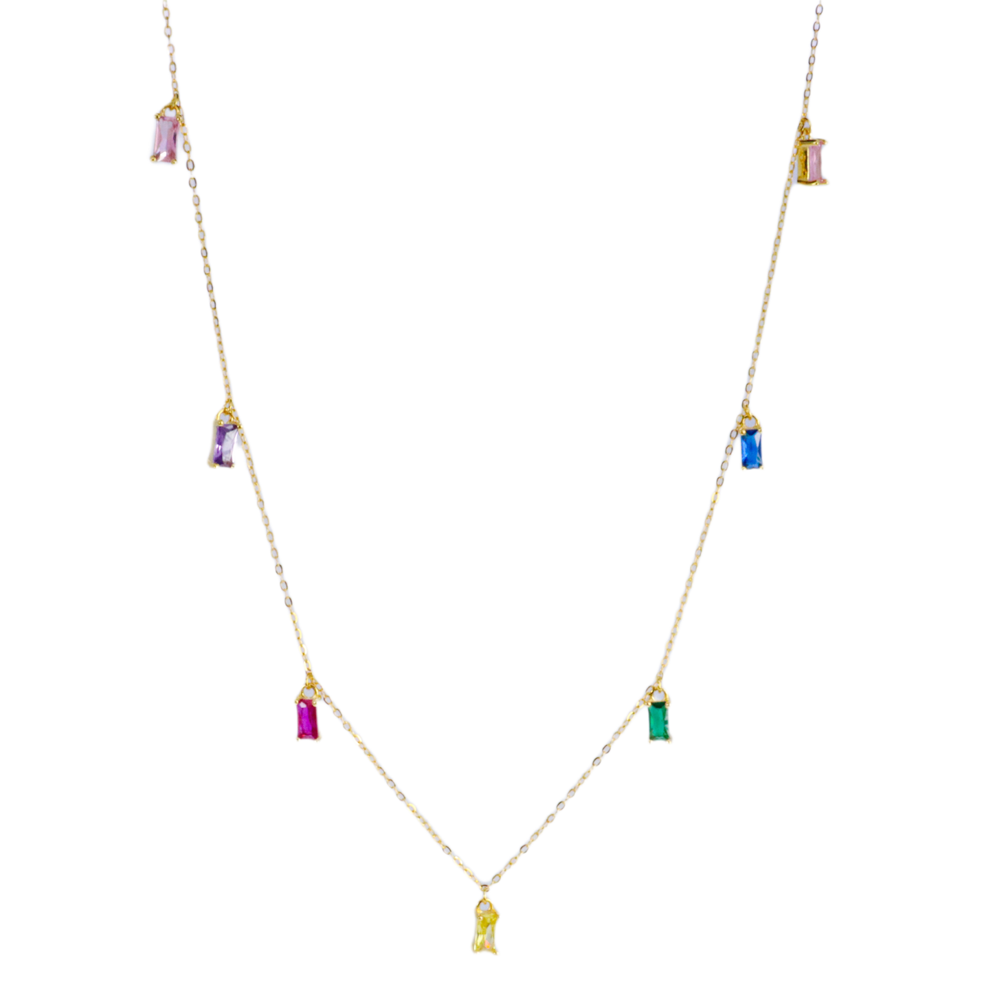 14k Gold over Sterling Silver Multicolor Baguette Necklace