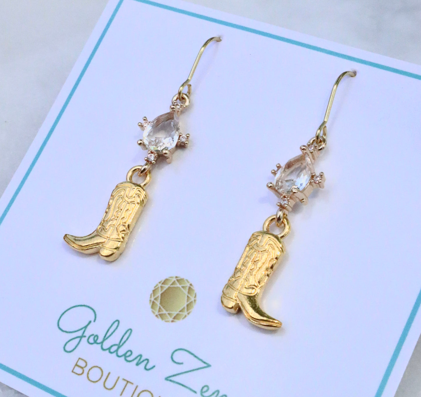 Elegant Diamond & Gold Cowgirl Boot Earrings