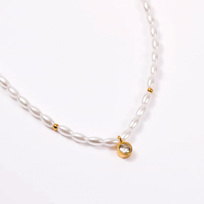 Pearl Beaded CZ Choker Necklace