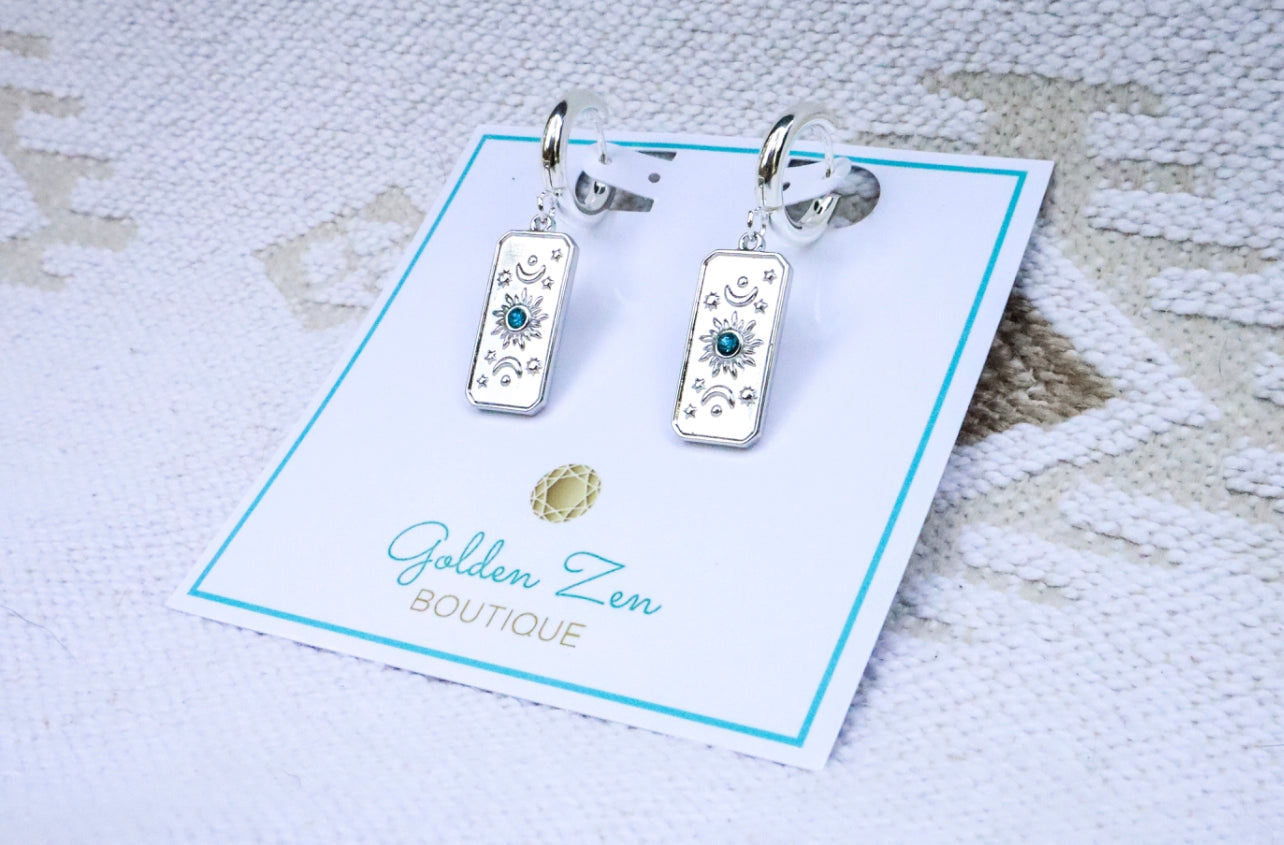 Silver Stainless Steel Moon & Sun Earrings