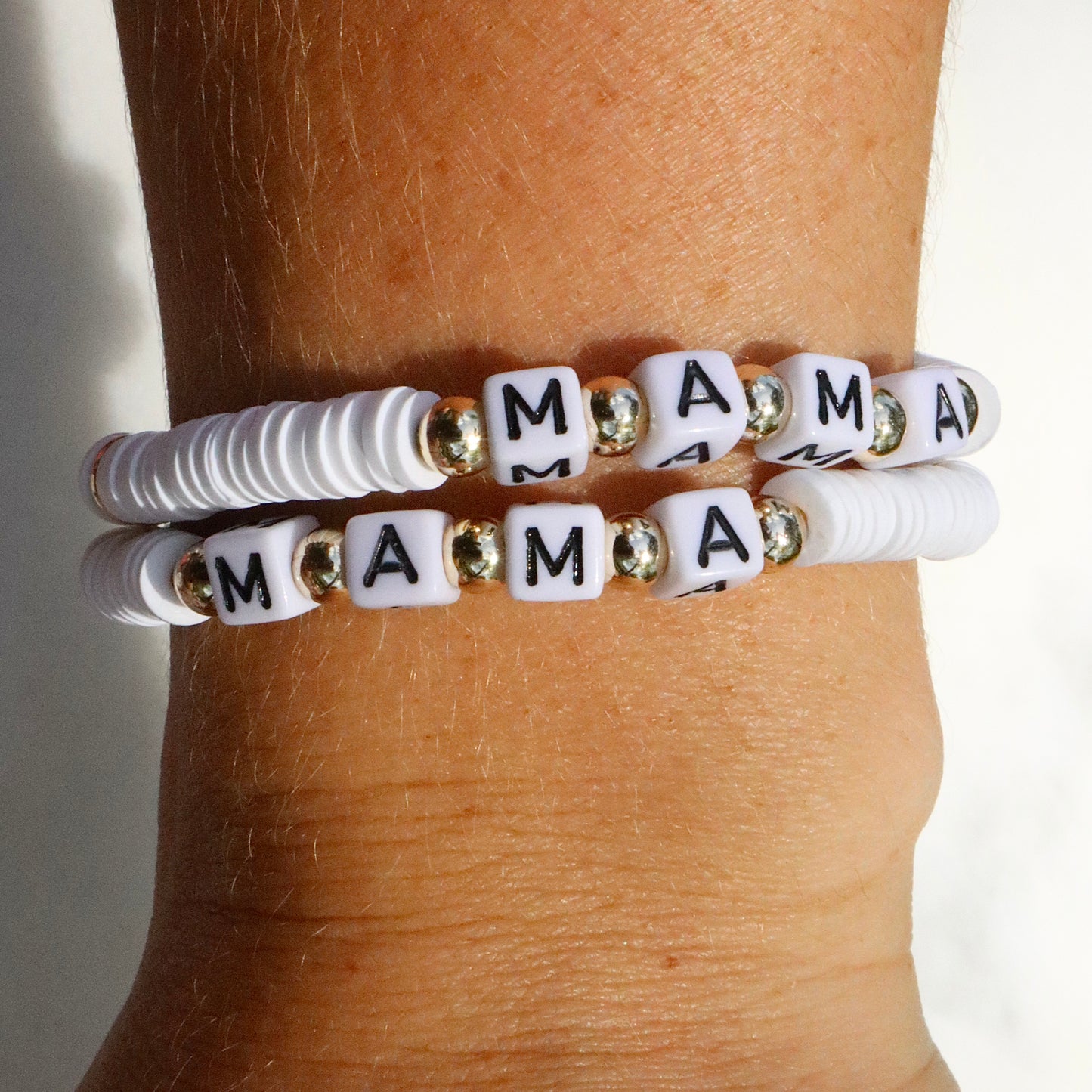 Mama White Clay Word Bracelet