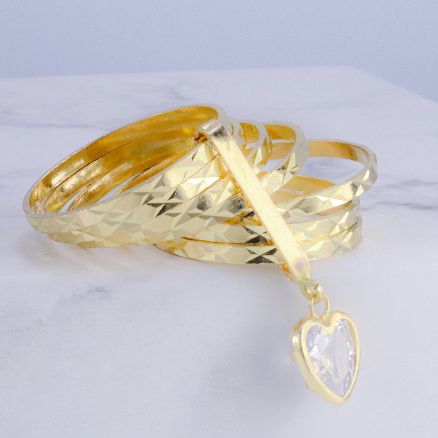 14k Gold Stack Ring with Heart Charm Ring Size 6