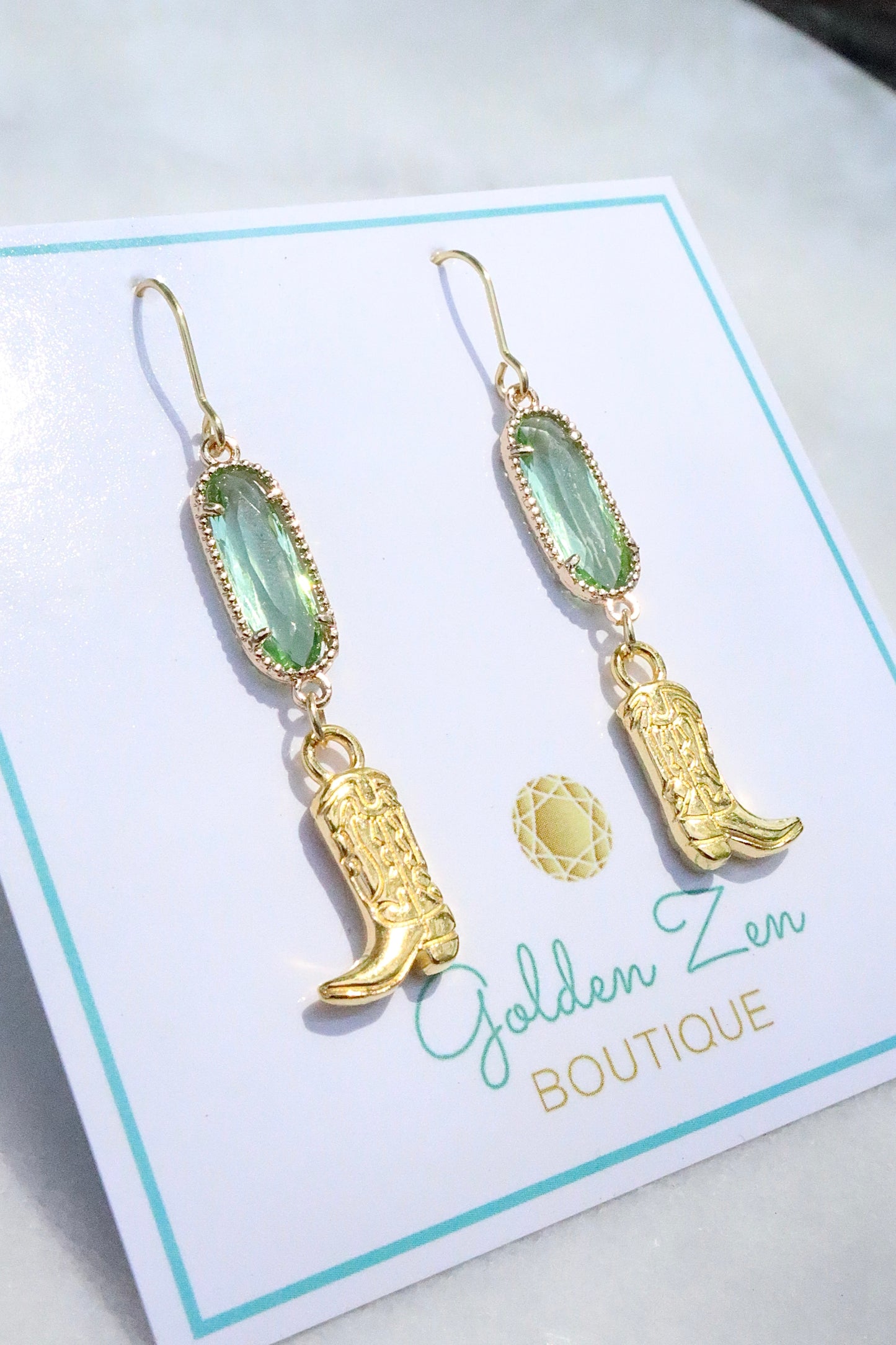 Jolene Green & Gold Cowgirl Boot Earrings