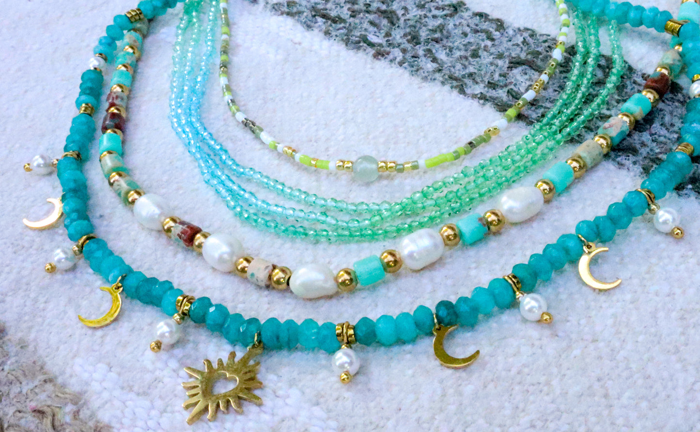 Tri Layer Blue & Green Ombre Crystal Necklace