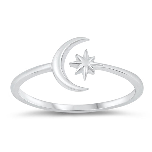 Sterling Silver Moon & Star Ring