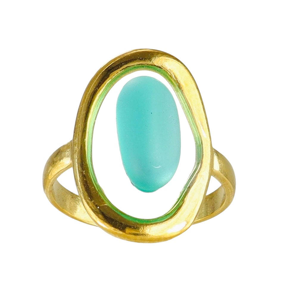 Coastal Teal Seaglass Ring